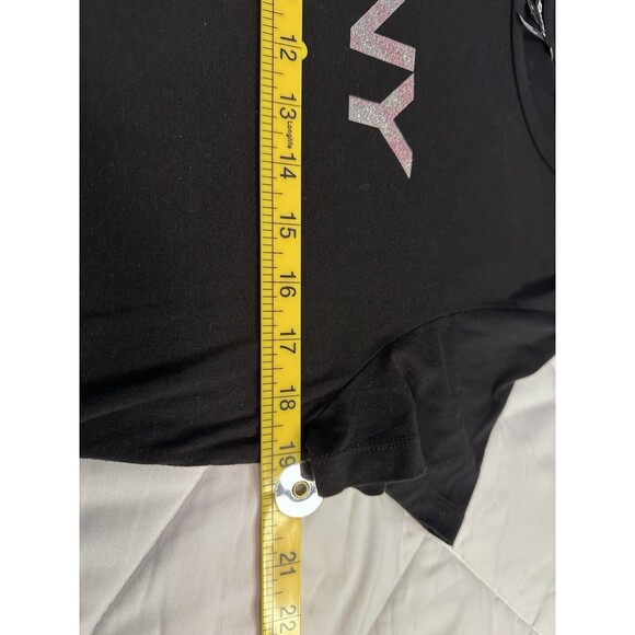 DKNY Black T Shirt With Silver 3D DKNY Print Light Fabric And Stretch Size M - Picture 4 of 7